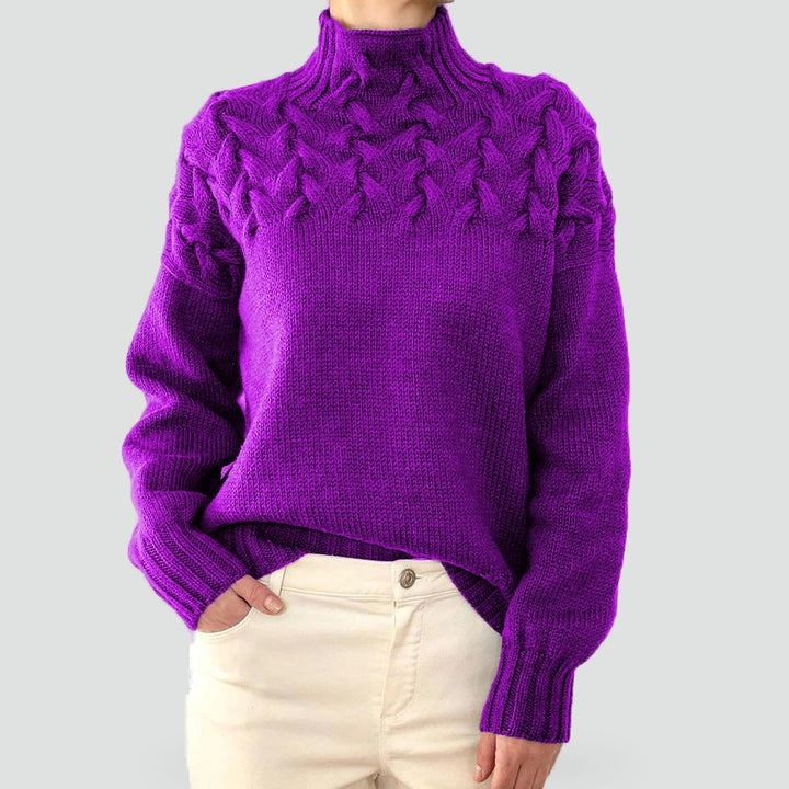 Pull chaud pour femme à torsades et col roulé pour l’hiver