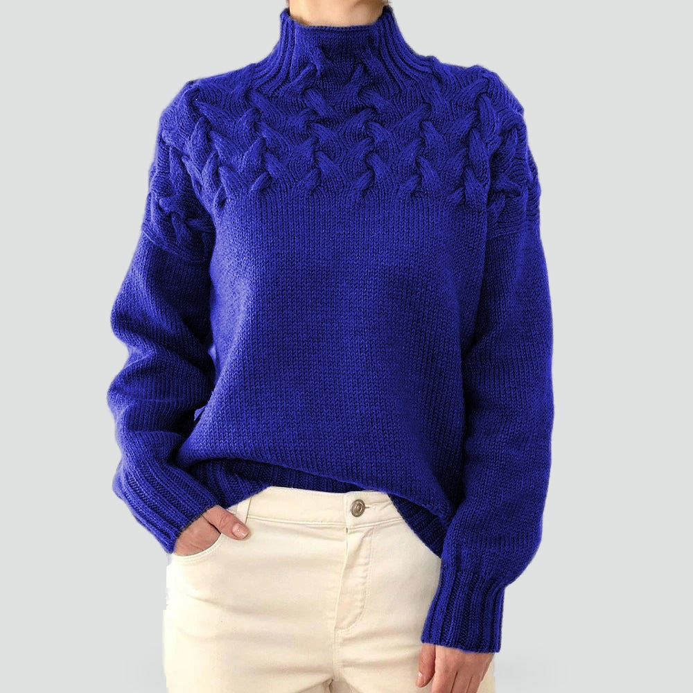 Pull chaud pour femme à torsades et col roulé pour l’hiver