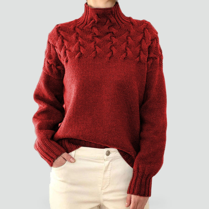 Pull chaud pour femme à torsades et col roulé pour l’hiver
