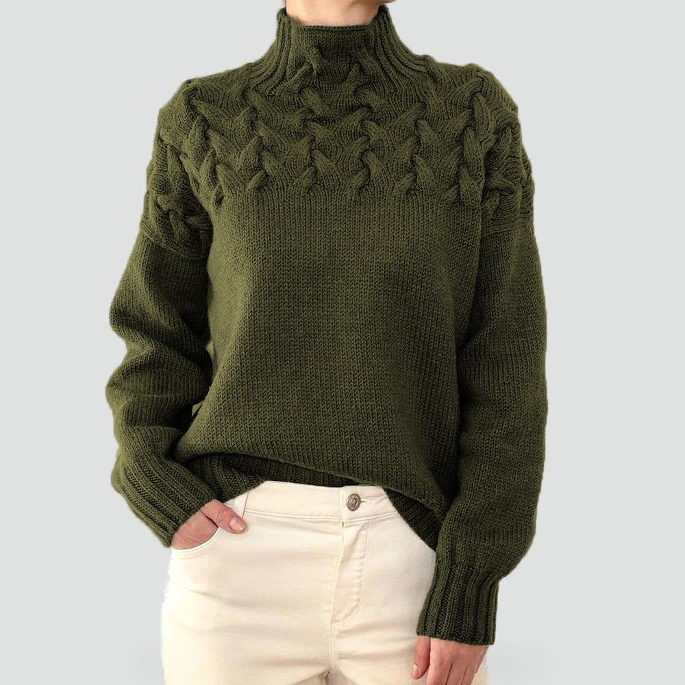 Pull chaud pour femme à torsades et col roulé pour l’hiver