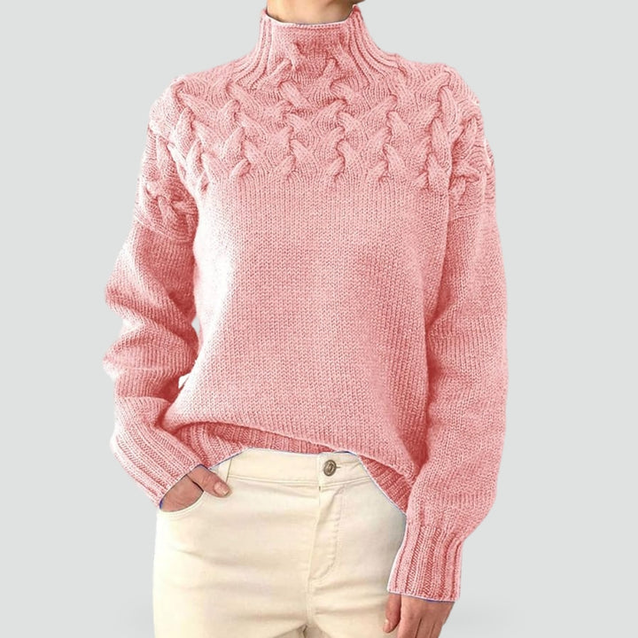 Pull chaud pour femme à torsades et col roulé pour l’hiver