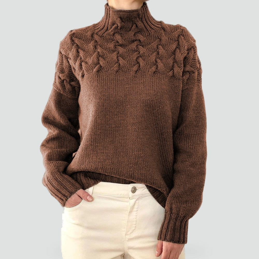 Pull chaud pour femme à torsades et col roulé pour l’hiver