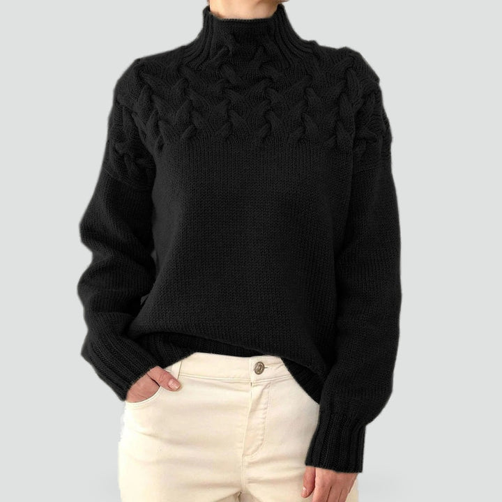 Pull chaud pour femme à torsades et col roulé pour l’hiver