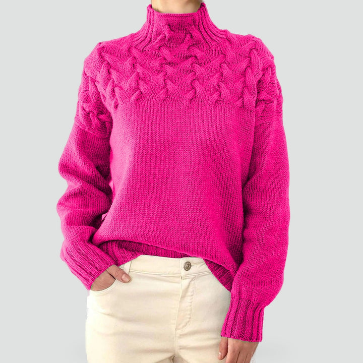 Pull chaud pour femme à torsades et col roulé pour l’hiver