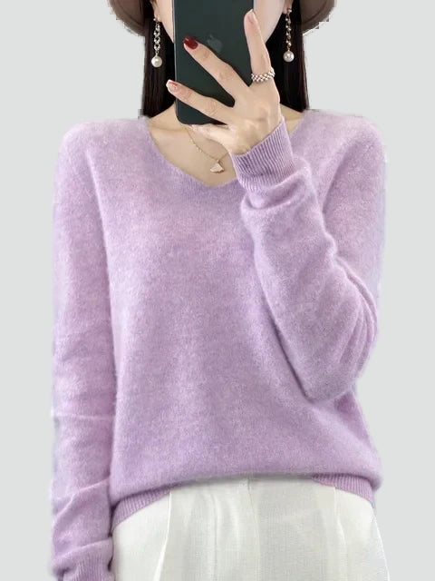 Pull classique pour femme à col en V pour le bureau