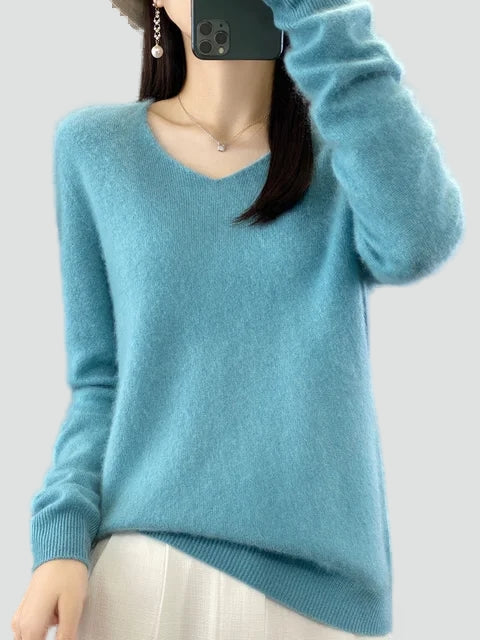 Pull classique pour femme à col en V pour le bureau