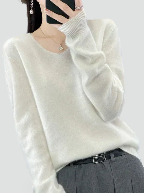 Pull classique pour femme à col en V pour le bureau