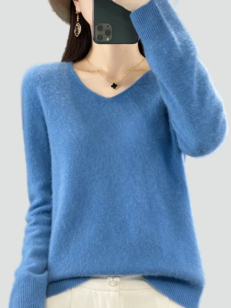 Pull classique pour femme à col en V pour le bureau