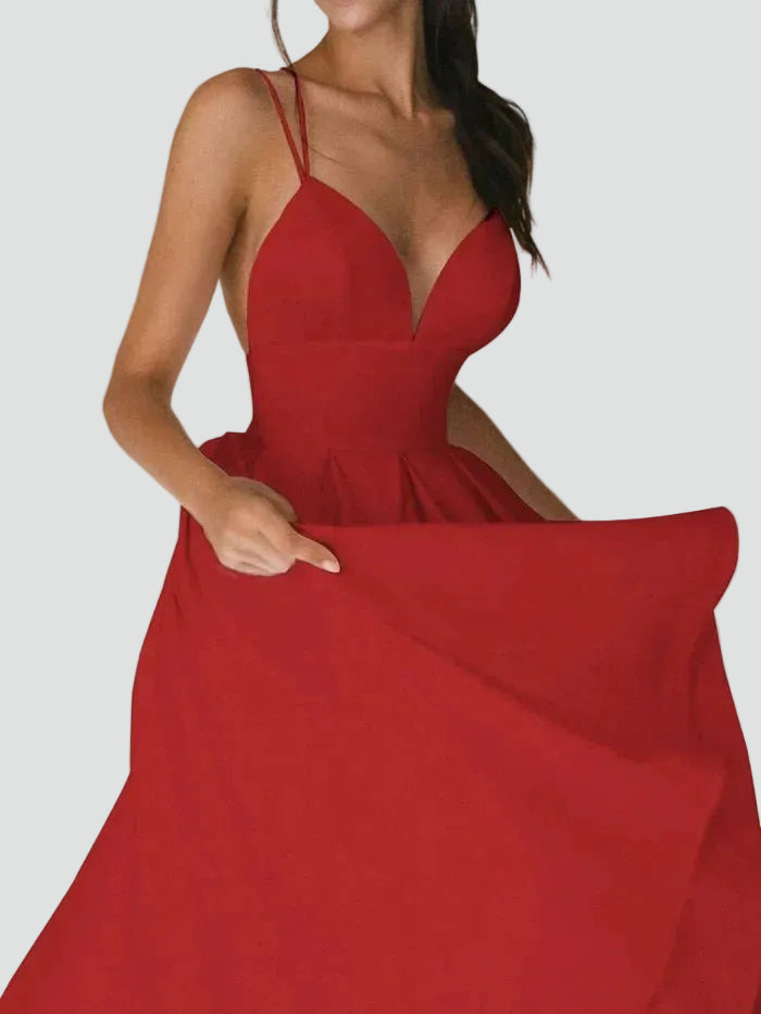 Robe midi évasée cocktail pour mariage avec décolleté en cœur