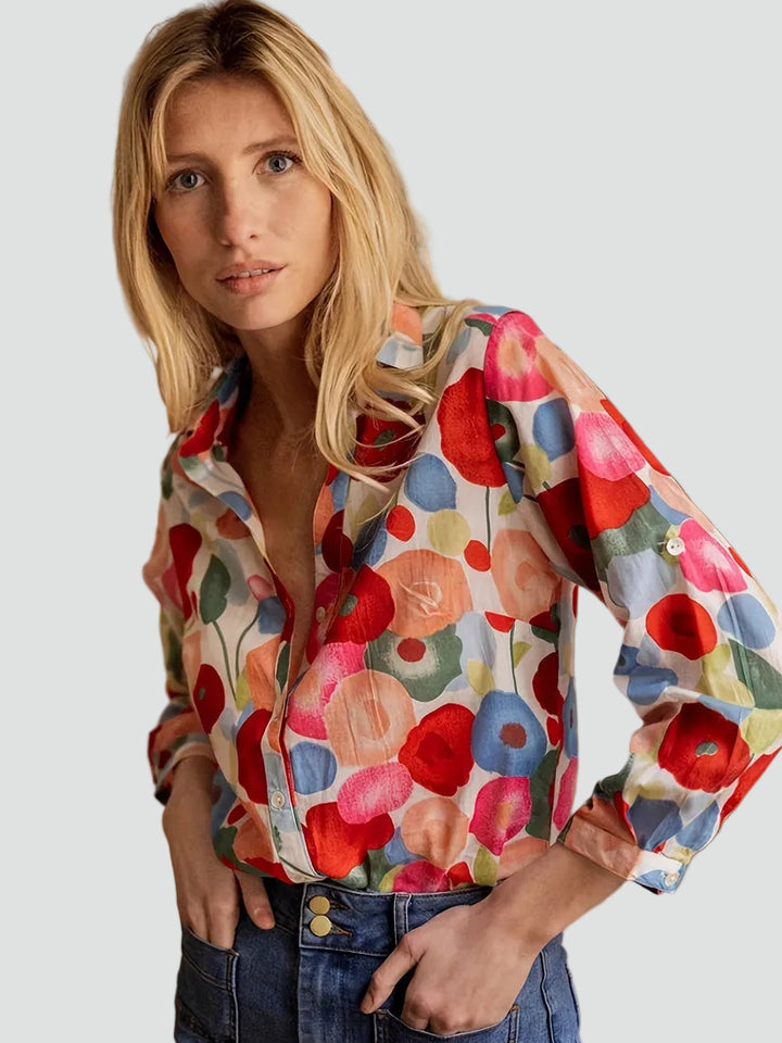Blouse élégante pour femme à imprimé floral avec fermeture à boutons