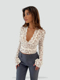 Women's lace top with long sleeves