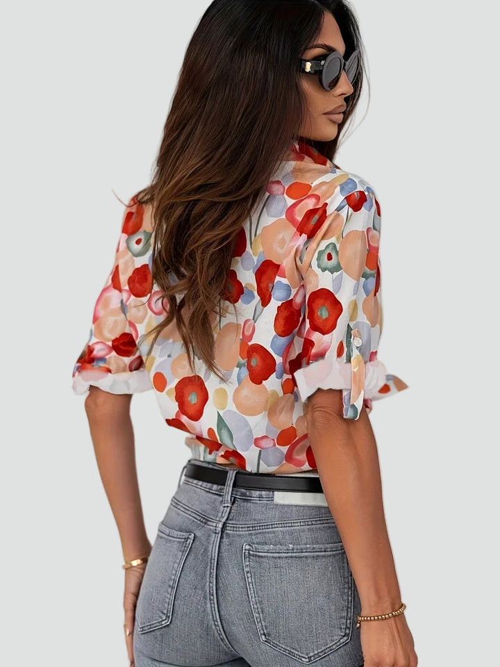 Blouse élégante pour femme à imprimé floral avec fermeture à boutons