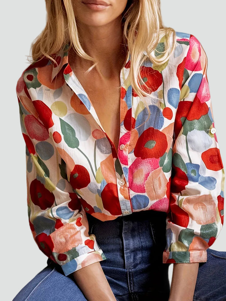 Blouse élégante pour femme à imprimé floral avec fermeture à boutons