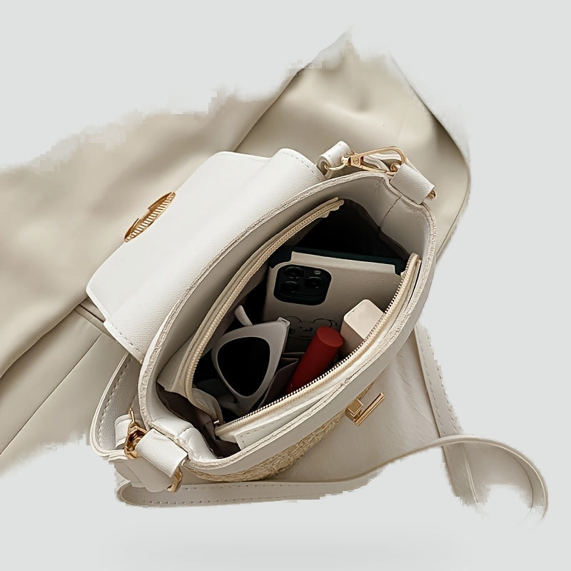Crossbodytas met vlechtwerk en metalen gesp
