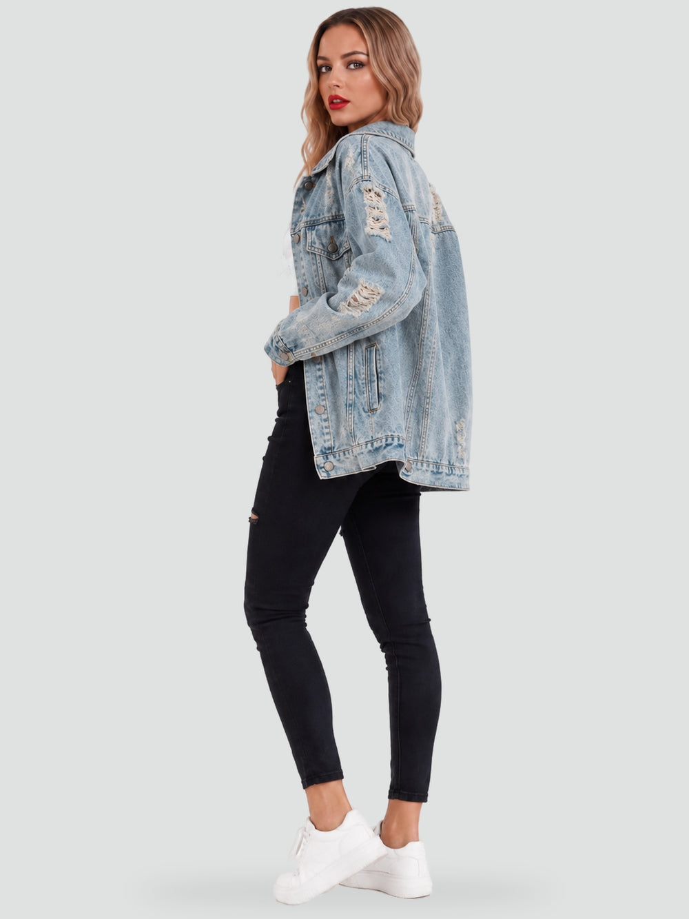 Veste vintage pour femme avec effets usés et motif rétro