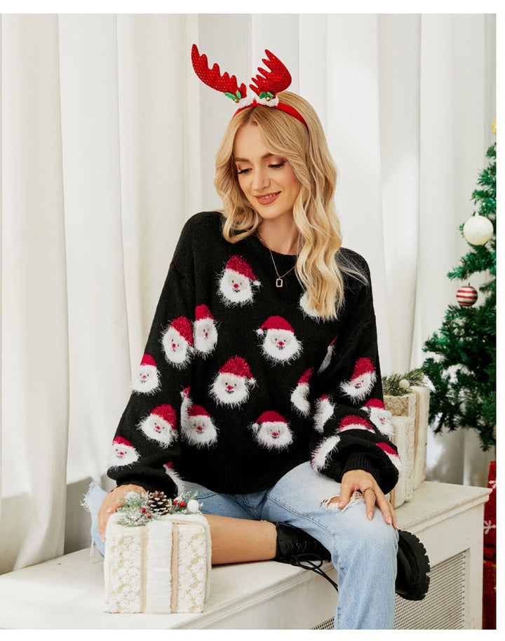 Świąteczny sweter damski oversize z motywem Mikołaja