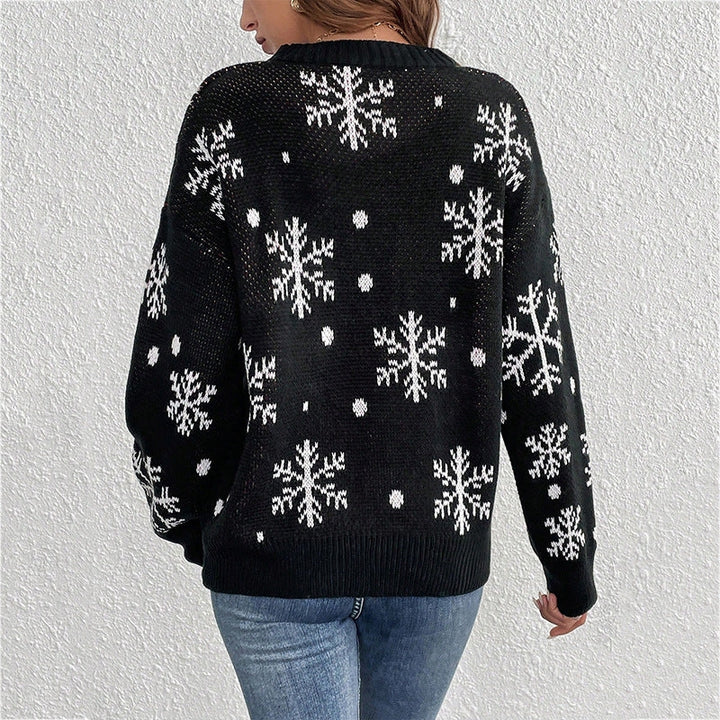 Świąteczny sweter damski z reniferem i śnieżynkami